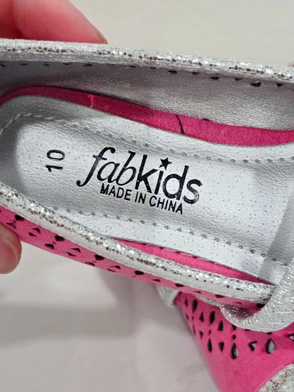 FabKids ✦ Pink & Silver Ballet Flats ✦ Cap Toe Perforated Upper Strap 10 NWT